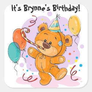 Teddy Bear Birthday Party Vierkante Sticker