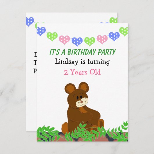Teddy Bear Birthday Uitnodiging (Voorkant / Achterkant)