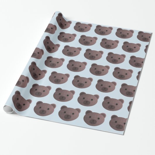 Teddy Bear Blauw en Bruin Gift Wrap Cadeaupapier (Uitgerold)