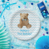 Teddy Bear blauw en wit gestreepte partij Bord (Feest)
