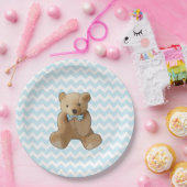 Teddy Bear blauw en wit gestreepte partij Bord (Feest)