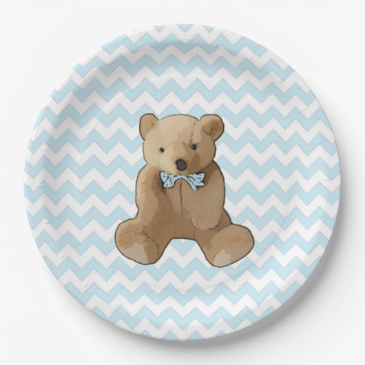 Teddy Bear blauw en wit gestreepte partij Bord (Voorkant)