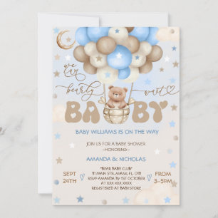Teddy Bear Blauw Schattige Ballon Boy Baby shower Kaart
