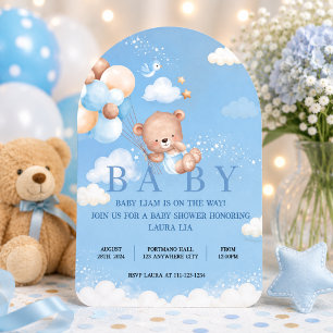 TEDDY BEAR BLAUWE BABYSHOWER UITNODIGING