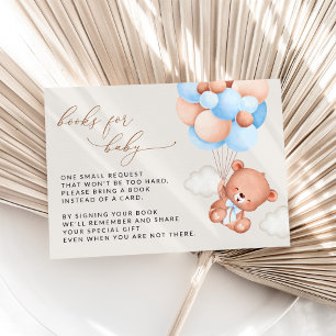 Teddy Bear, blauwe ballonnen, boeken voor Baby Informatiekaartje