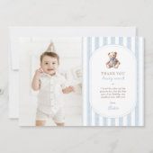 Teddy Bear Bleu 1er anniversaire Carte de remercie (Devant)