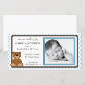 Teddy Bear Bleu Faire-part de naissance Customisé (Devant / Derrière)