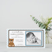 Teddy Bear Bleu Faire-part de naissance Customisé (Debout devant)