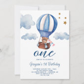 Teddy Bear Blue 1er Anniversaire Invitation (Devant)