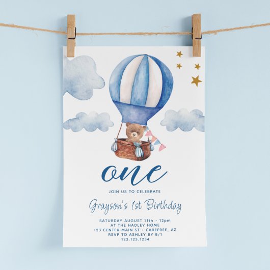 Teddy Bear Blue 1er Anniversaire Invitation
