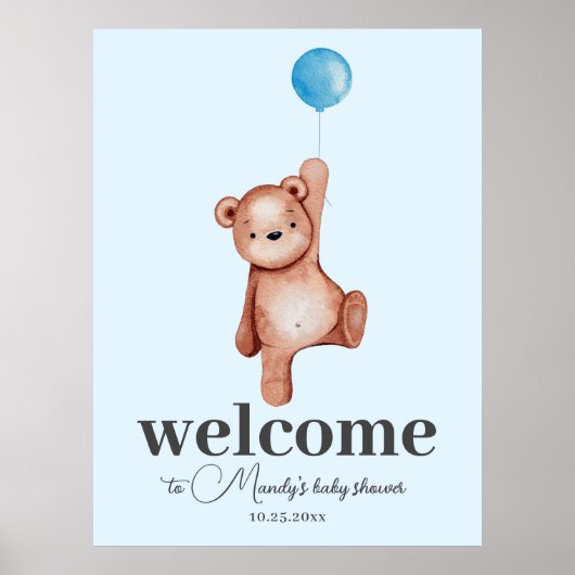 Teddy Bear Blue Affiche de bienvenue Foam Board (Devant)
