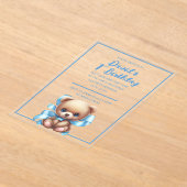 Teddy Bear Blue Anniversaire Acrylique Invitation (Poser)