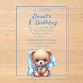 Teddy Bear Blue Anniversaire Acrylique Invitation (Recto)
