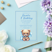 Teddy Bear Blue Anniversaire Acrylique Invitation (Insitu (Mariage))