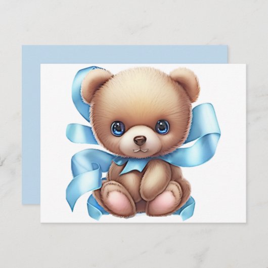 Teddy Bear Blue Baby shower Book Request Enclosure Informatiekaartje (Voorkant / Achterkant)