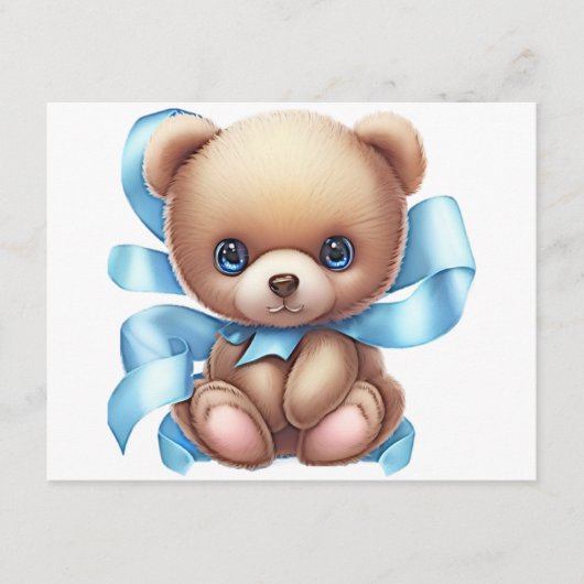 Teddy Bear Blue Baby shower Book Request Enclosure Informatiekaartje (Voorkant)
