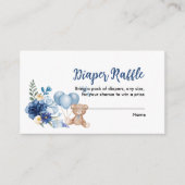 Teddy Bear Blue Baby shower Diaper Raffle Informatiekaartje (Voorkant)