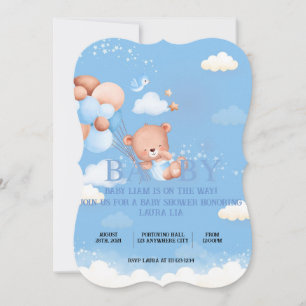 TEDDY BEAR BLUE Baby shower Invitation Save The Date