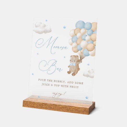 Teddy Bear Blue Baby shower Mimosa Bar Acryl Bord (Hoek)