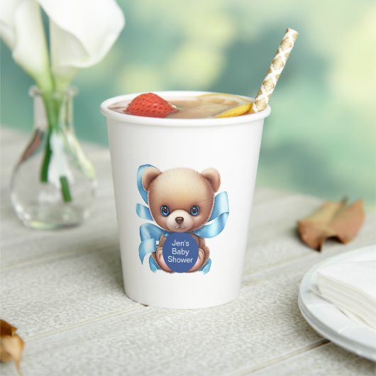 Teddy Bear Blue Baby shower Papieren Bekers (Insitu)