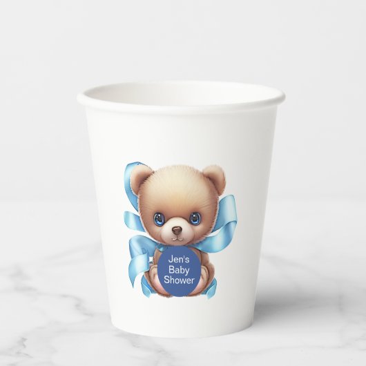 Teddy Bear Blue Baby shower Papieren Bekers (Voorkant)