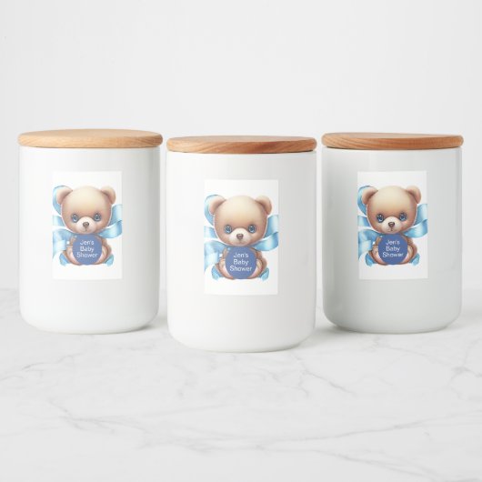 Teddy Bear Blue Baby shower Voedselcontainer Etiket (Flessen)