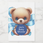 Teddy Bear Blue Baby shower Voedselcontainer Etiket (Enkel label)