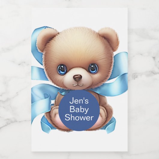 Teddy Bear Blue Baby shower Voedselcontainer Etiket (Enkel label)