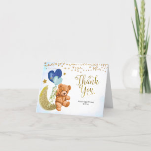 Teddy Bear Blue Ballon Baby shower Dank je wel Bedankkaart