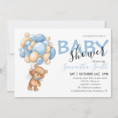 Teddy Bear Blue Balloon Baby Shower Invitations (Devant)