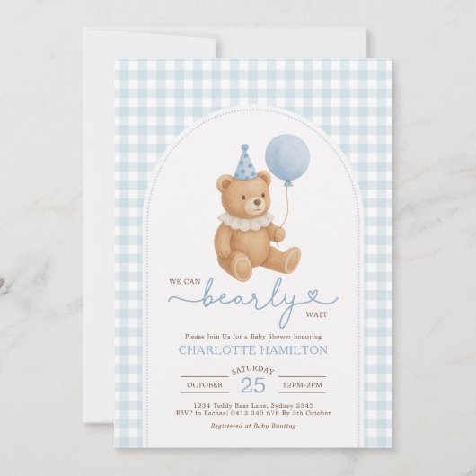 Teddy Bear Blue Balloon Boy Baby Shower Kaart (Voorkant)