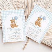 Teddy Bear Blue Balloon Boy Baby Shower Kaart