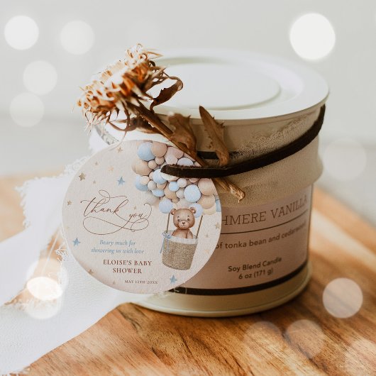 Teddy Bear Blue Balloon Wake Baby shower Bedankjes Labels