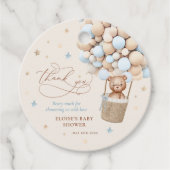 Teddy Bear Blue Balloon Wake Baby shower Bedankjes Labels (Voorkant)