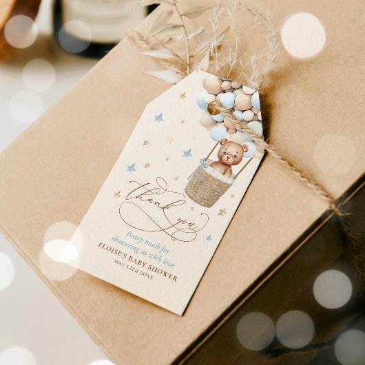 Teddy Bear Blue Balloon Wake Baby shower Cadeaulabel