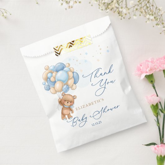 Teddy Bear Blue Balloons Baby shower Dank u Bedankzakje (Gezegeld)