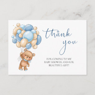 Teddy Bear Blue Balloons Baby shower Dank u Informatiekaartje