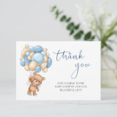Teddy Bear Blue Balloons Baby shower Dank u Informatiekaartje (Staand voorkant)