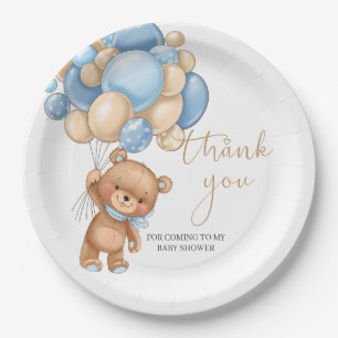 Teddy Bear Blue Balloons Baby shower Dank u Papieren Bordje