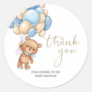 Teddy Bear Blue Balloons Baby shower Dank u Ronde Sticker
