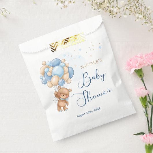 Teddy Bear Blue Balloons Baby shower Favor Bag Bedankzakje (Gezegeld)