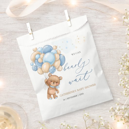 Teddy Bear Blue Balloons Baby shower Favor Bag Bedankzakje (Geknipt)