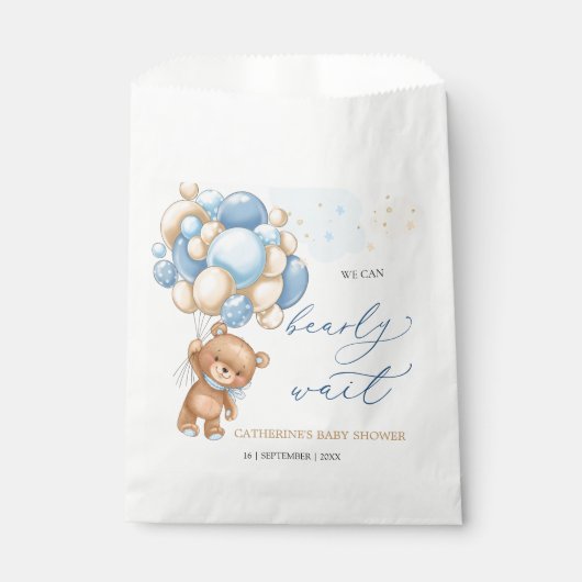 Teddy Bear Blue Balloons Baby shower Favor Bag Bedankzakje (Voorkant)