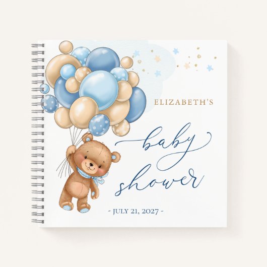 Teddy Bear Blue Balloons Baby shower Livre d'invit (Devant)