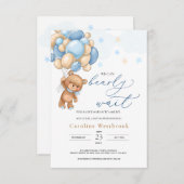 Teddy Bear Blue Balloons Baby shower Uitnodiging Informatiekaartje (Voorkant / Achterkant)