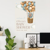 Teddy Bear, Blue Balloons, Baby shower Welcome Poster (Thuiskantoor)