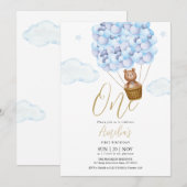 Teddy Bear Blue Balloons Birthday Party Kaart (Voorkant / Achterkant)