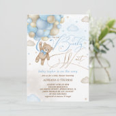 Teddy Bear Blue Balloons Boy Baby shower Kaart (Staand voorkant)