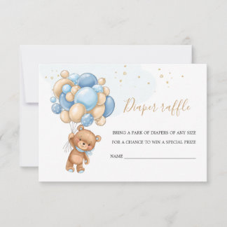 Teddy Bear Blue Balloons Diaper Raffle Kaart