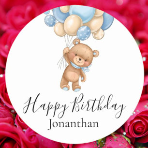 Teddy Bear Blue Balloons Happy Birthday Ronde Kartonnen Onderzetter